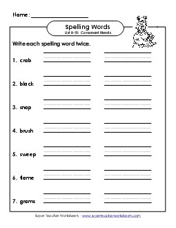 Write Twice (B-10)  Spelling B Worksheet