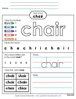 Worksheet 4: Chair Free Sight Words Individual Worksheet