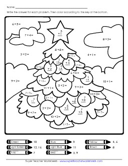 Basic Addition Math Picture: Tree Christmas Worksheet