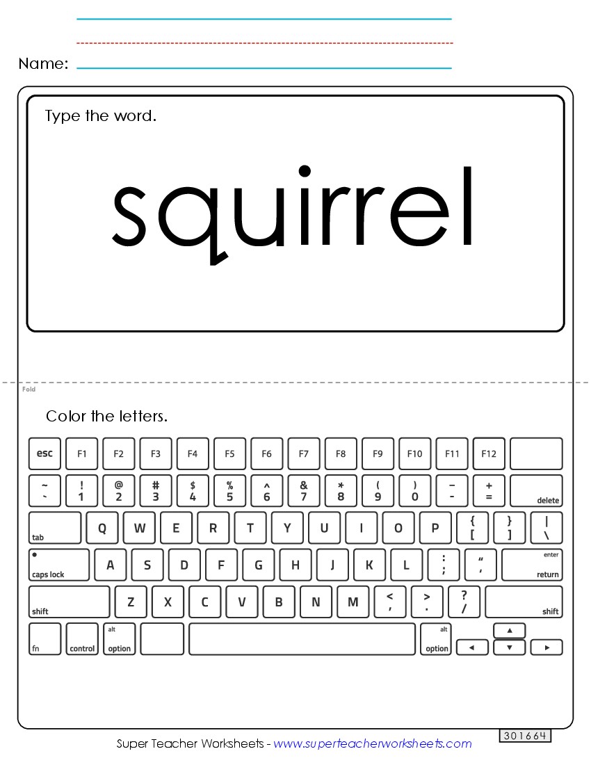 Type the Word: Squirrel Sight Words Individual Worksheet