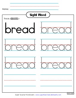 Trace the Word: Bread Sight Words Individual Worksheet