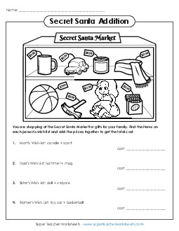 Secret Santa Addition (Money) Worksheet