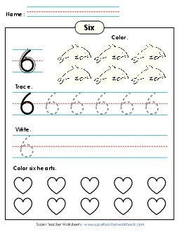 Number 6: Trace, Print, Color Counting Worksheet