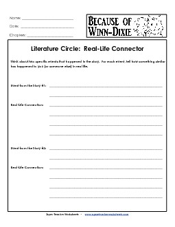 Lit. Circle: Real-Life Connector Book Because Of Winn Dixie Worksheet