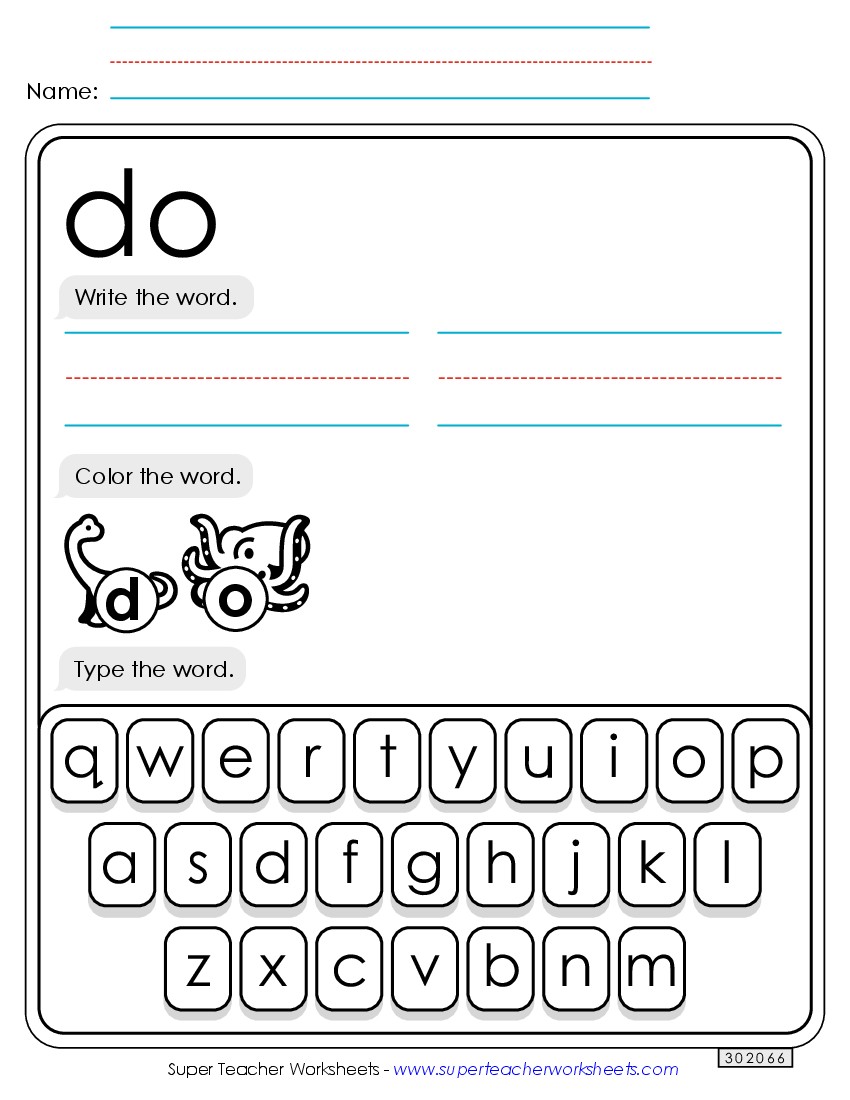 Write, Color, Type: Do Sight Words Individual Worksheet