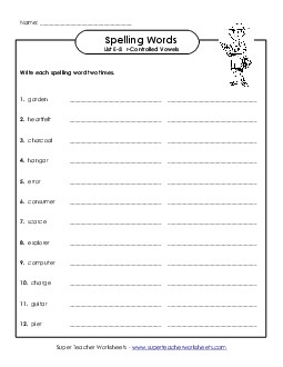 Write Twice (E-5) Spelling E Worksheet