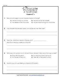 Questions for Chapters 5 & 6 Book Chocolate Touch Worksheet