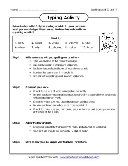 Typing Sentences (C-17)  Spelling C Worksheet