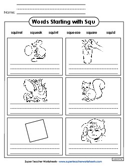 Writing Words That Start with Squ- Phonics Blends Worksheet