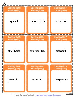 Flashcards (Thanksgiving) Spelling F Worksheet