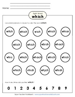 Dab or Color: Which Sight Words Individual Worksheet