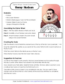 Cipher Wheel: Decode the Facts About Hudson Explorers Worksheet