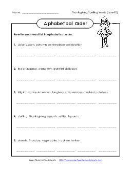 Alphabetical Order (D-Thanksgiving)  Spelling D Worksheet