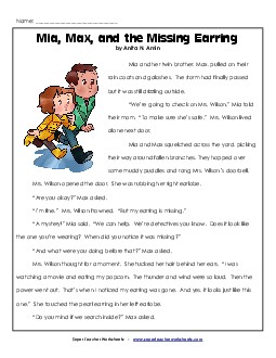 Mia, Max, and the Missing Earring 5th Grade Reading Comprehension Worksheet