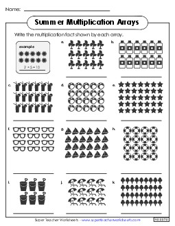 Summer Multiplication Arrays Worksheet