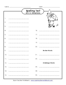 Spelling Test (E-16) Spelling E Worksheet