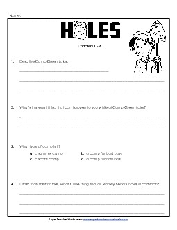 Questions for Chapters 1-6 Free Book Holes Worksheet