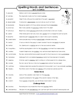 Spelling Sentences for Teacher (E-13)  Spelling E Worksheet