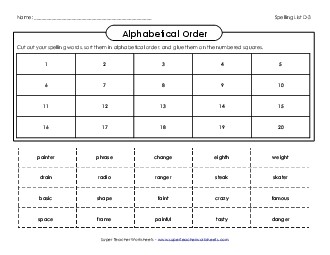 ABC Order - Cut & Glue (D-3) Spelling D Worksheet