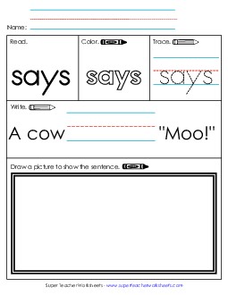 Worksheet 3: Says Sight Words Individual Worksheet