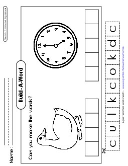 Build-A-Word: Duck and Clock Free Phonics Digraphs Worksheet