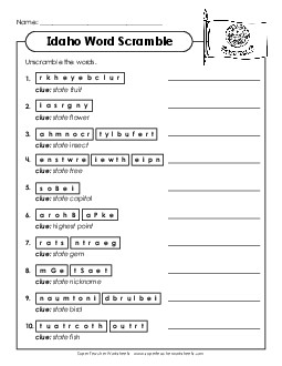 Word Scramble States Individual Worksheet