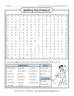 Word Search Puzzle (D-15) Spelling D Worksheet