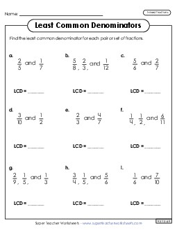 LCD Mixed Practice (2 and 3 Fractions) Worksheet