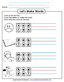 Color the Letters & Write (-ad) Word Families Worksheet