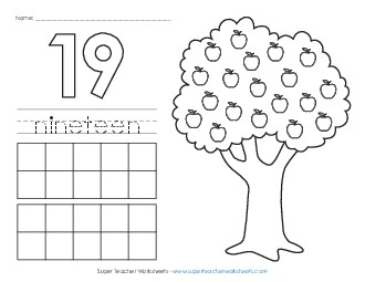 Apple Counting Mat: Nineteen Worksheet