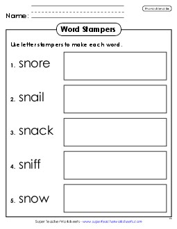 Letter Stampers (Sn- Words)  Phonics Blends Worksheet