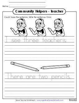 Teacher (Trace & Write) Community Helpers Worksheet