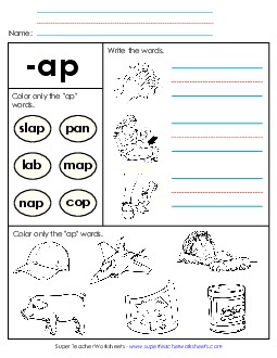 Worksheet 2 (-ap Words) Word Families Worksheet