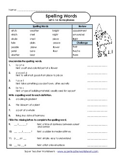 Questions Worksheet (E-16)  Spelling E Worksheet