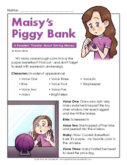 Maisy\'s Piggy Bank (Readers’ Theater) 2nd Grade ELA Worksheet