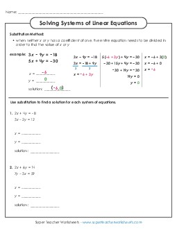 Solving Systems of Linear Equations (Advanced) Worksheet