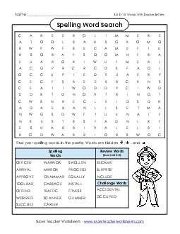 Word Search (D-10) Spelling D Worksheet