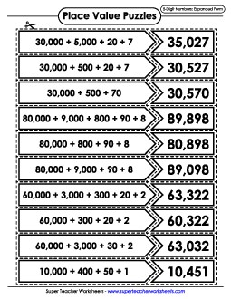 Place Value Puzzle Match Worksheet