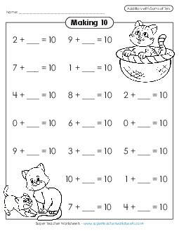 Missing Addend Drill: Cats Addition Worksheet