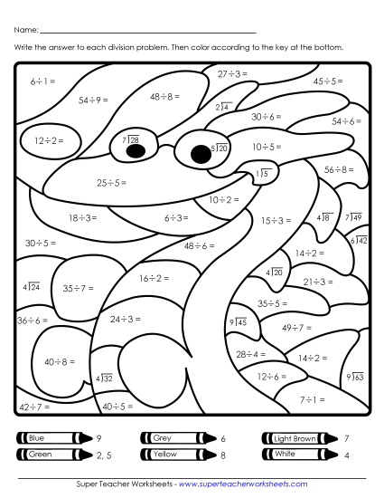 Division Mystery Picture: Sea Monster Worksheet