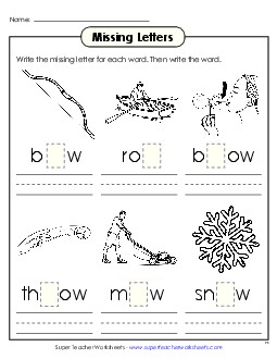 Missing Letters (-ow) Word Families Worksheet