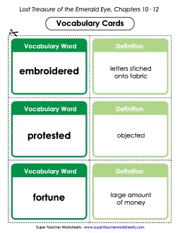 Vocab. Cards for Chapters 10-12 Book Geronimo Stilton Worksheet