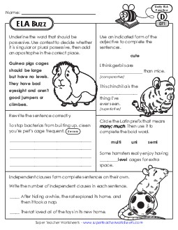 New ELA Buzz: Week 15<br>Worksheets 71 through 75 Worksheet