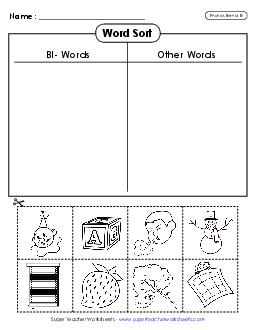 Word Sort (Cut and Glue)  Phonics Blends Worksheet