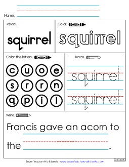 Worksheet 1: Squirrel Sight Words Individual Worksheet