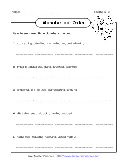 Alphabetical Order (D-13) Spelling D Worksheet