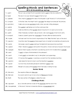 Spelling Test Sentences (D-30) Spelling D Worksheet