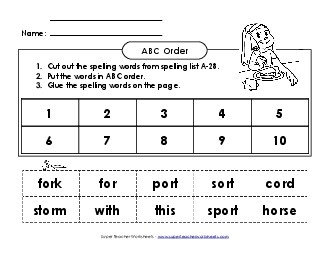 ABC Order: Cut and Glue (A-28) Spelling A Worksheet