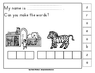 Build Words: Zoo and Zebra Phonics Beginningsounds Worksheet