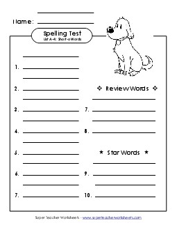 Spelling Test (A-4) Spelling A Worksheet